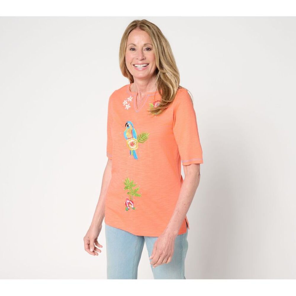 Quacker Factory Women's Top Plus Sz 3X Hibiscus Holiday Multi-colored A693030